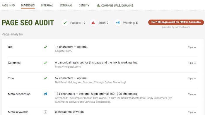 SEOquake's SEO Chrome extension page SEO audit tool. 