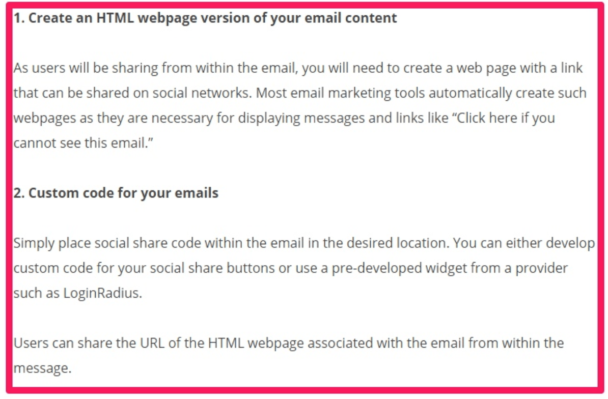 Instructions on creating custom HTML share buttons for emails.