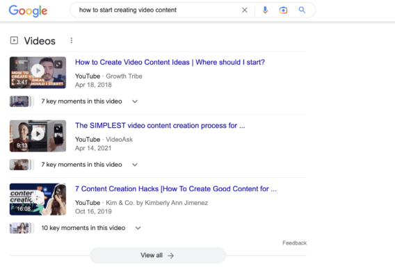 screenshot of YouTube video content featured on Google SERPs