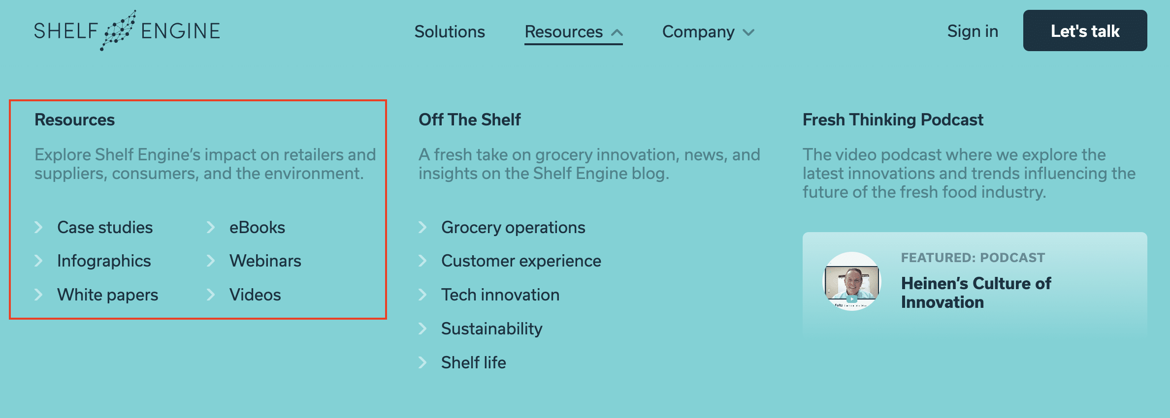 screenshot from shelf engine’s website shows their diverse portfolio of high quality content