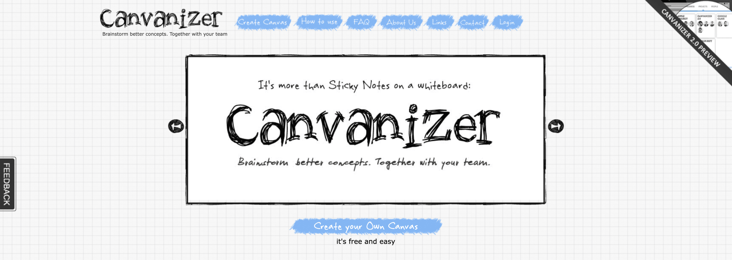 screenshot shows Canvanizer homepage