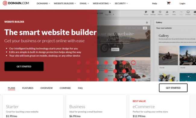 Domain.com site builder for Best Domain Registrars