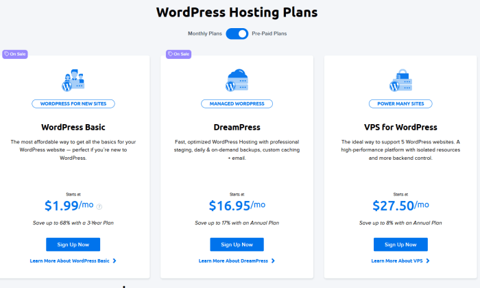 DreamHost pricing page for Best WordPress Hosting