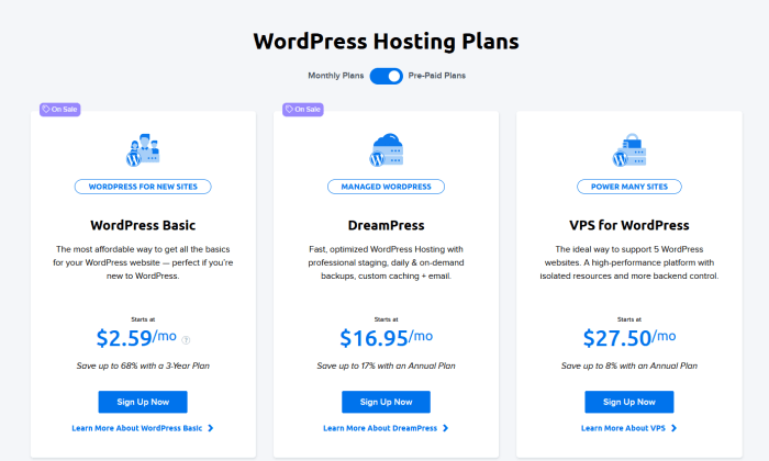 DreamHost pricing for Best WordPress Web Hosting