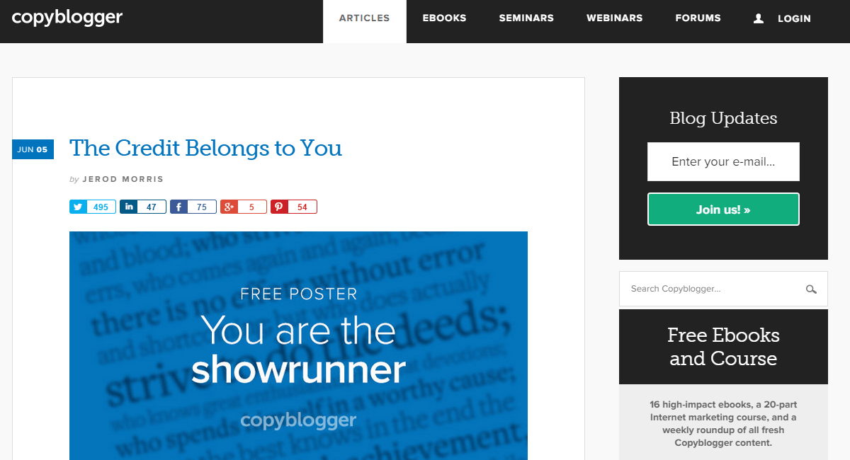 A screenshot of a Copyblogger blog.