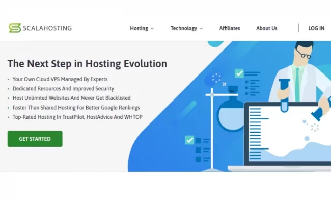 Scala Hosting splash page for Best VPS Hosting