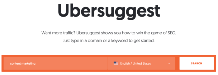Ubersuggest's keyword entry form.