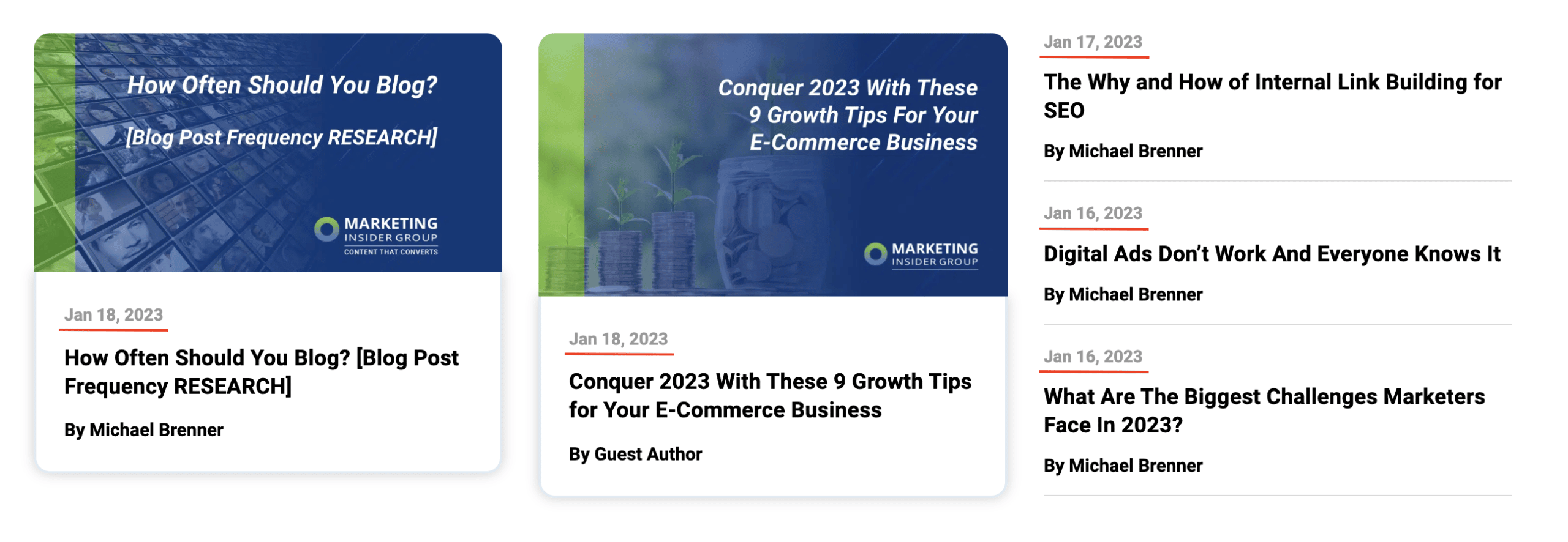 image shows consistency blog posts from Marketing Insider Group