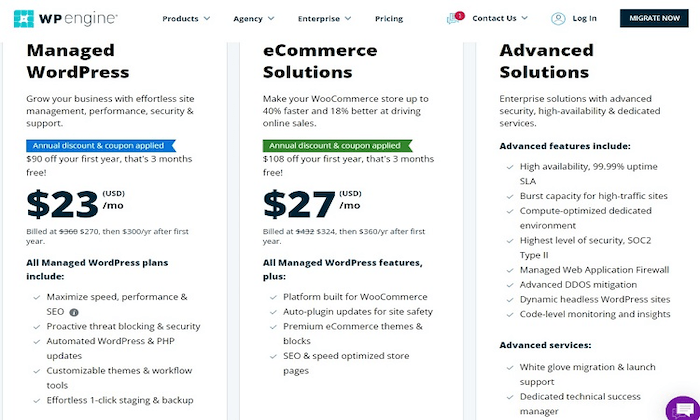 WP Engine pricing page for Best WordPress Hosting